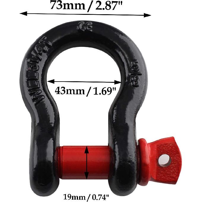2Pcs 5/8 Inch D Ring Shackle, D Shackle Rugged 19.5 Ton(42990 Lbs) Maximum Break Strength, 3.25 Ton (7165 Lbs) Capacity (Pack Of 2)