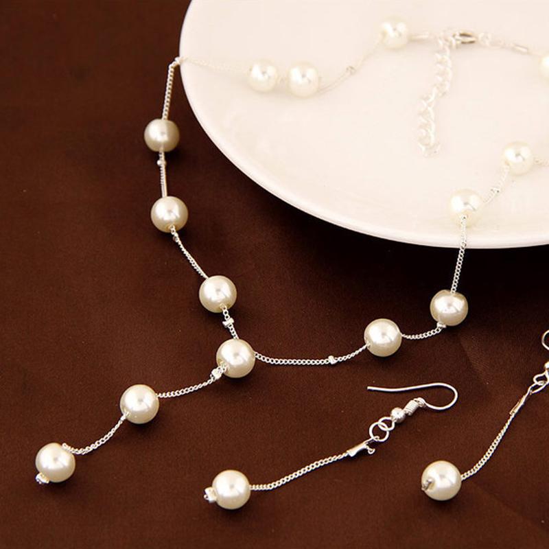 Imitation Pearls Necklace + Bracelet + Earrings Jewelry Kit