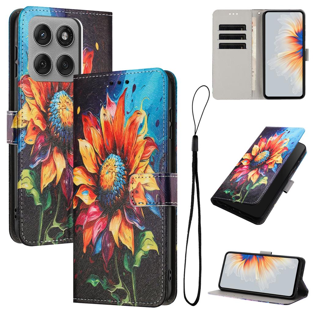 For Motorola Edge 60 Pro 5G Wallet Case Pattern Printing PU Leather Phone Cover with Lanyard