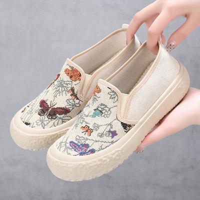 Spring and Autumn Cloth Shoes Women's Shallow Mouth Breathable One Pedal Fisherman Shoes Flat Casual Canvas Shoes