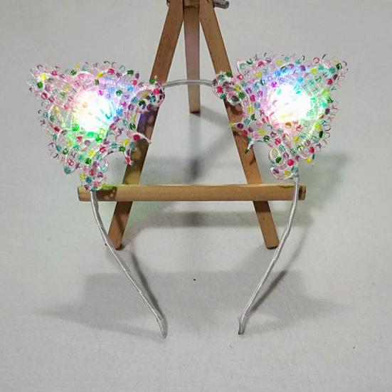 Women LED Light Up Cat Ears Lace Hair Hoop Headband Headwear Party Supplies