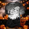 Men's Casual Corduroy Short Sleeve Lightweight Breathable Round Neck Shirt Halloween Print Design Suitable for Everyday Wear