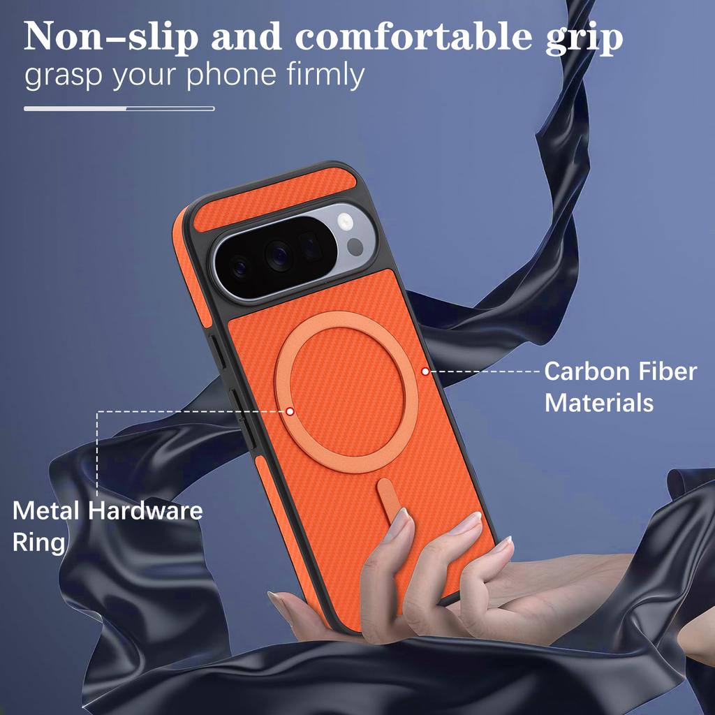 Custodia magnetica in pelle di fibra di carbonio di lusso per Google Pixel 10 Pro Xl 9A 9 Ricarica wireless Cover sottile antiurto