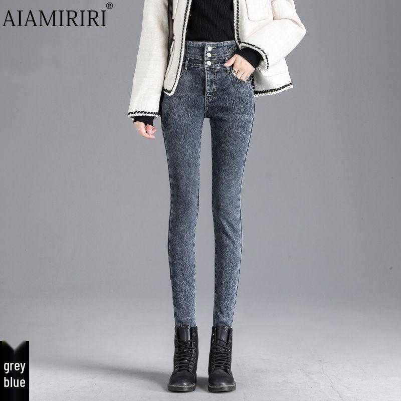 2025 Women s High Waist Velvet-Lined Black Skinny Cropped Jeans - Winter Slimming Bodycon Bootcut Pants 30