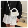 Chic Solid Color Faux Leather Shoulder Bag, Women's Semi Circle Handbag with Snap Lock, Trendy Commute Crossbody Purse CLE