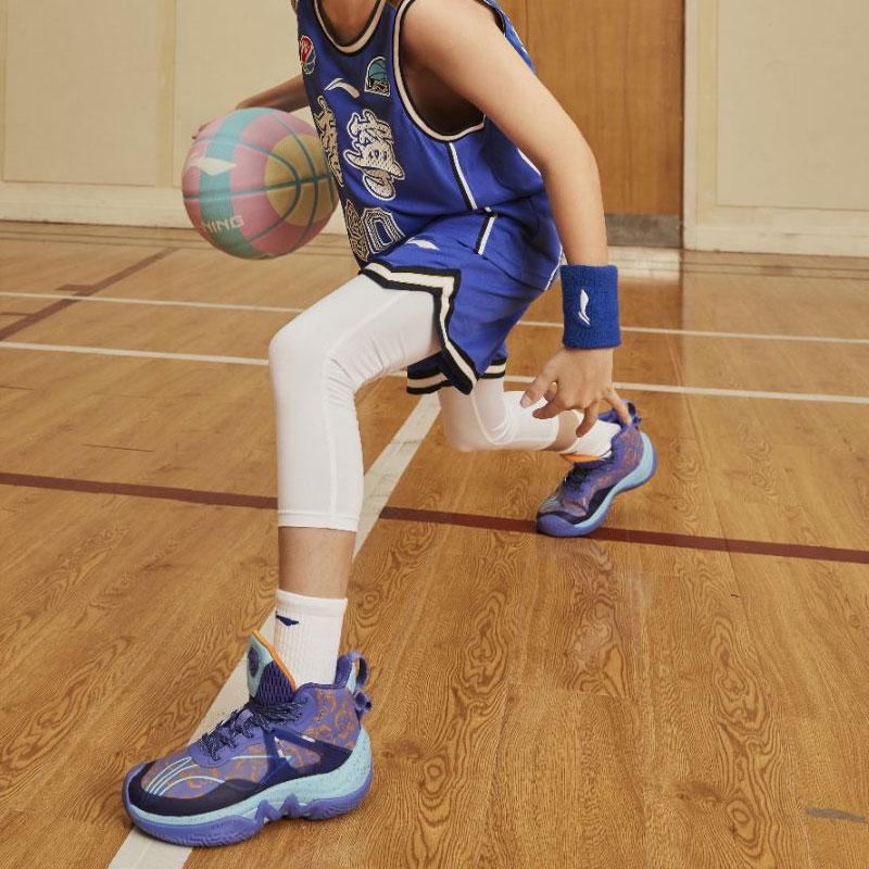 Li Ning Youth  Children Pioneer-Force I Team Antibacterial Shock Absorption Durable Support Basketball Shoes Kids Basketball Shoes Purple YKBR052-51