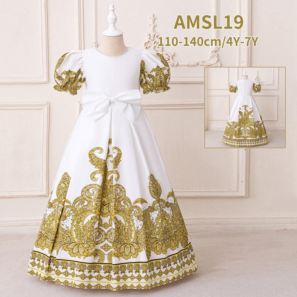 Middle Eastern Long Sleeve Puff Ball Gown Holiday Dress