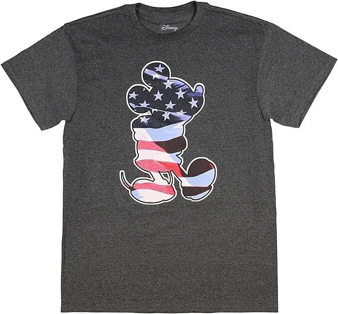 Disney Mens Mickey Mouse Cartoon Waving American Flag Silhouette Shirt NWT M 4XL