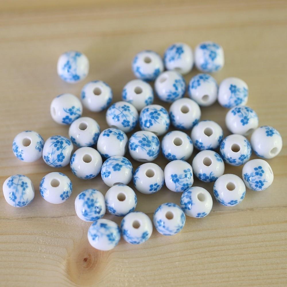30pcs/set Flowers Printed Loose Beads Creative Chinese Style Beads  Woven Necklaces