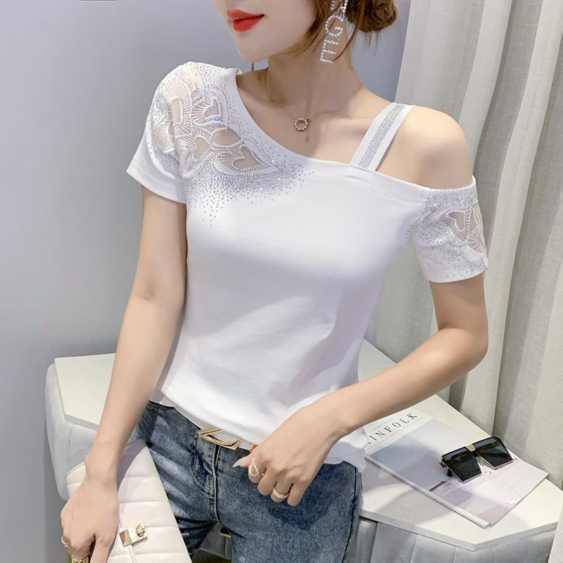 

Футболка Foreign с открытыми плечами и короткими рукавами, женская летняя новая повседневная свободная футболка 3XL белый