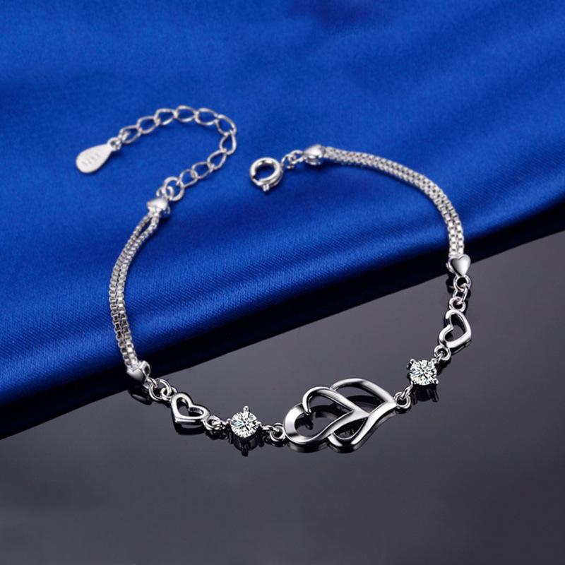 Fashion Heart Bracelet Zircon Decor Jewelry Women s Heart Connected Bracelet белый