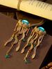 A Pair of Retro Gold and Blue Rhinestone Inlaid Jellyfish Shaped Fashionable Earrings
