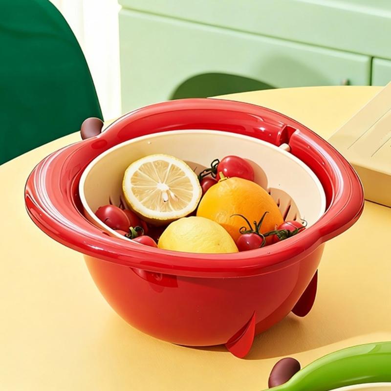 Durable PP Materials Kitchen Drainer Basket Lovely Fruit Shape Colander For Fruits Vegetables Snacks Storage And Display