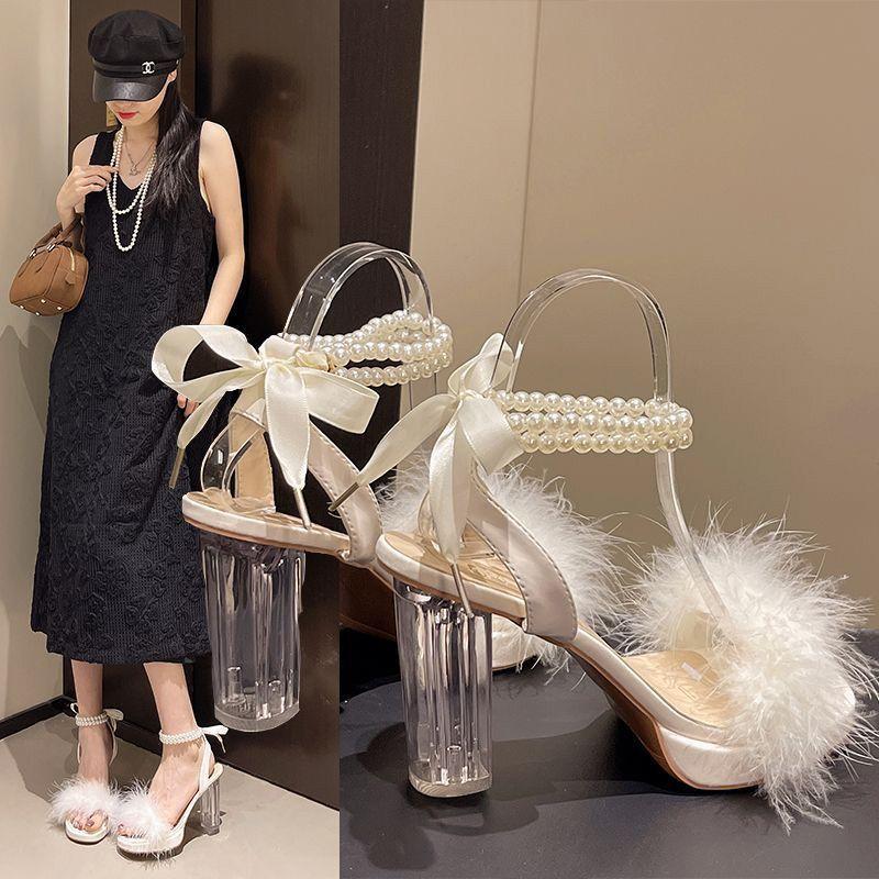 Premium catwalk waterproof table is not tired, high heels, fairy wind fluff thick heel sandals hate sky high 2025 new models