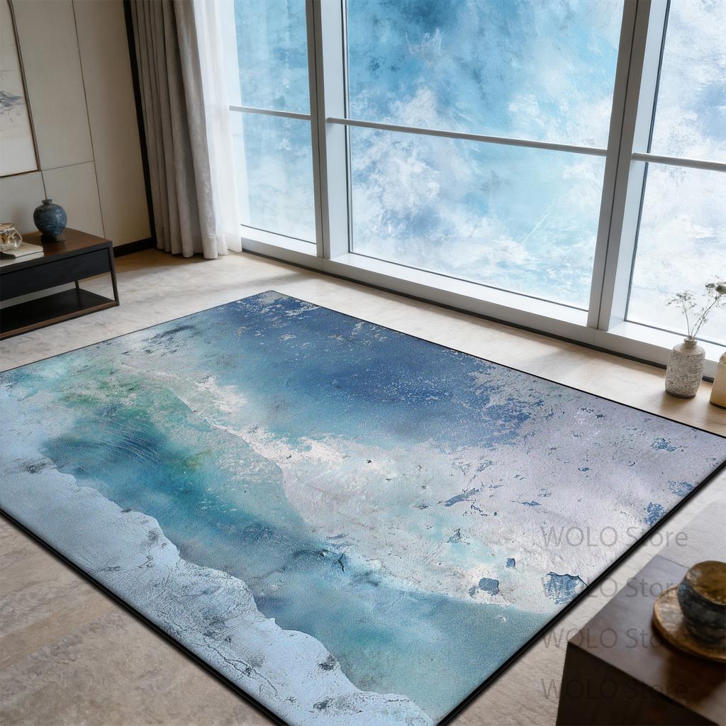 Vintage Blue abstract Carpet Luxury Living Room High-end washable Rug Bedroom Bed End Anti-slip Customizable Floor Mat Office