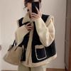 Women's Autumn/Winter Casual Suede Lambswool Vest - Sleeveless, Thick, Turn-Down Collar, Korean Style