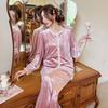 Gold Velvet Women's Pajama Set: Autumn-Winter, Long Sleeve & Pants, Fragrant Style, Lace Cardigan, Indoor/Outdoor Wear.
