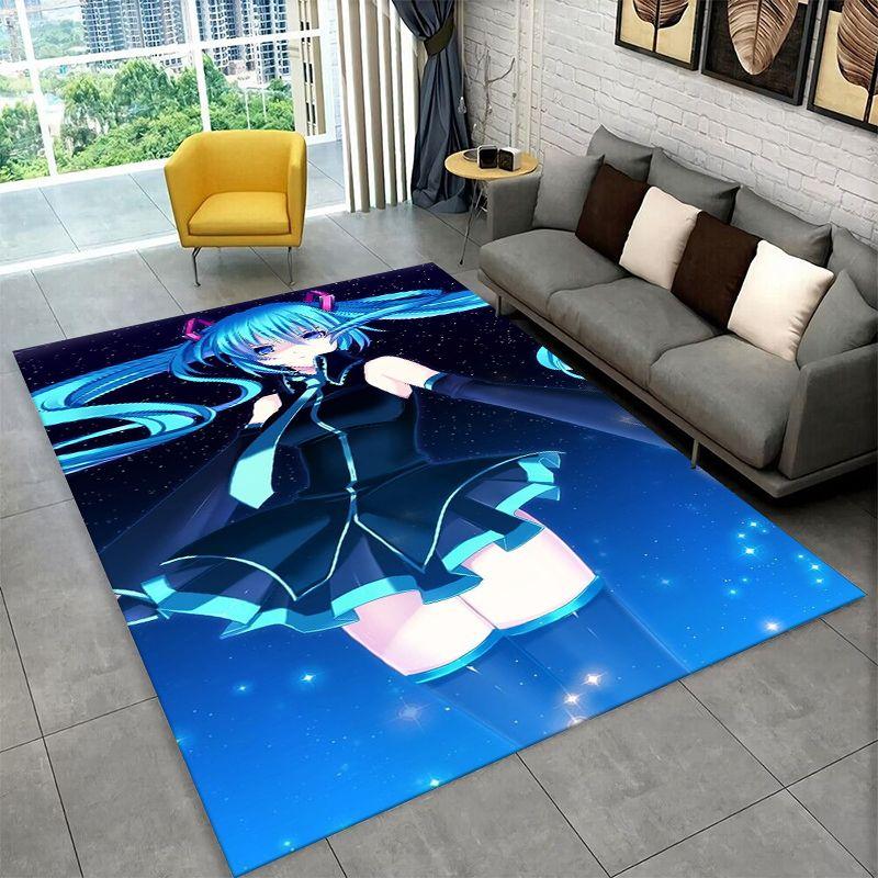 Music Girl M-MIKU Cartoon Carpet Rug for Playroom Bedroom Living Room Sofa Home Decor,kid Game Area Rug Non-slip Floor Mat