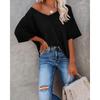 Summer Women V-Neck T-Shirt Waffle Casual Loose Short Sleeve Tee