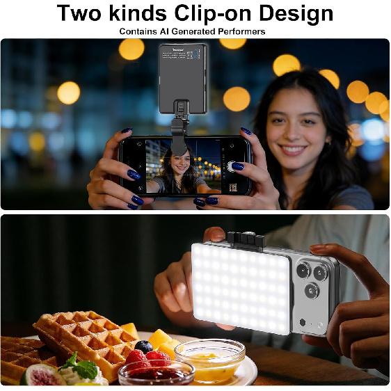 Newmowa 60 LED High Power Rechargeable Clip Fill Video Conference Light | with Front & Back Clip, Adjusted 3 Light Modes for Phone, iPhone, Android,