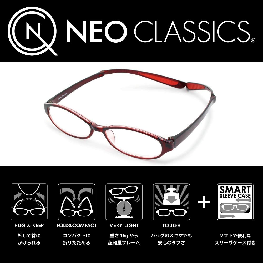 Duke Reading with Soft Glasses, Neck-Mounted, +1.5 Magnification, Neo-Classic Style, Case, Red, GLR-22-7+1.50