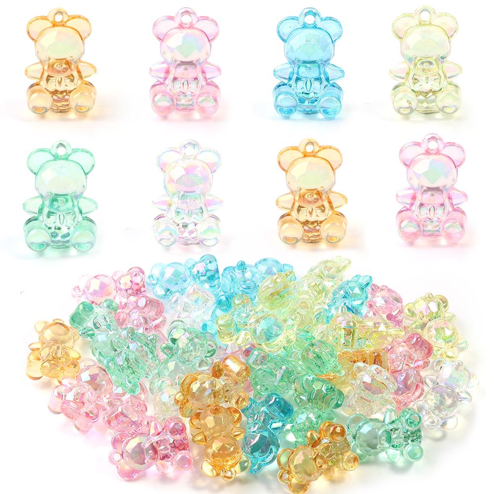 10Pcs/lot Acrylic Bear Charms Beads Colorful Transparent Gummy Cute Pendant for Handmade Necklace Earrings Jewelry Accessories