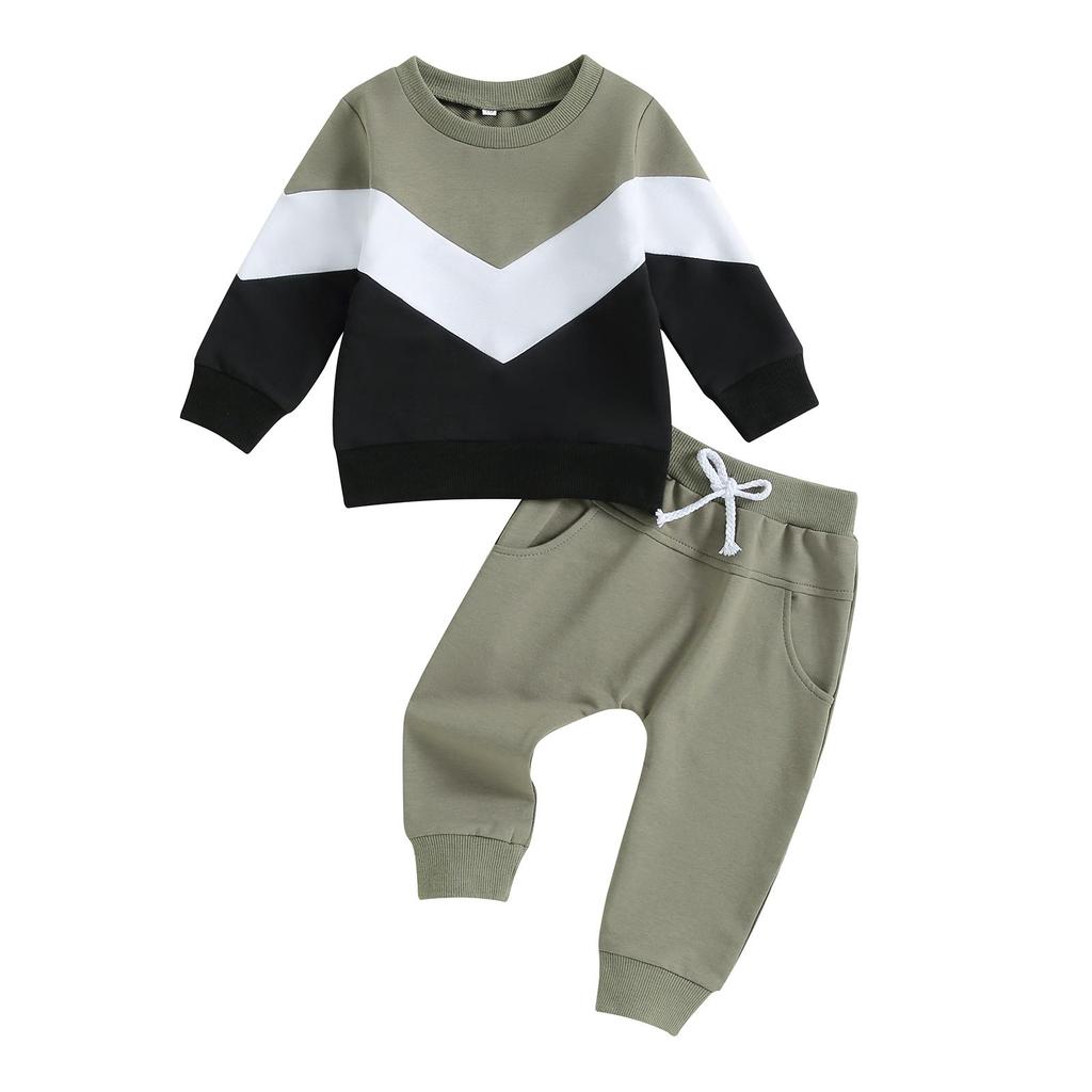 0-3 ani Copii mici băieți 2 buc. seturi de pantaloni casual cu mâneci lungi, culori contrastante, topuri, seturi de pantaloni cu șnur