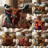 Vibrant Highland Cow Pattern Cushion Cover Multi-Scene Pillow Cover for Home & Car - Reversible, Soft & Durable for Daily Use