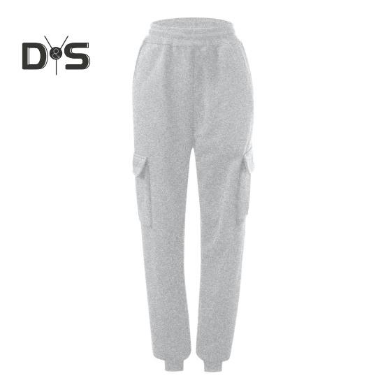 Women Cargo Pants Elastic Waist Solid Color Loose Ankle Length Multi Pockets Casual Soft Breathable Lady Sports Long Trousers