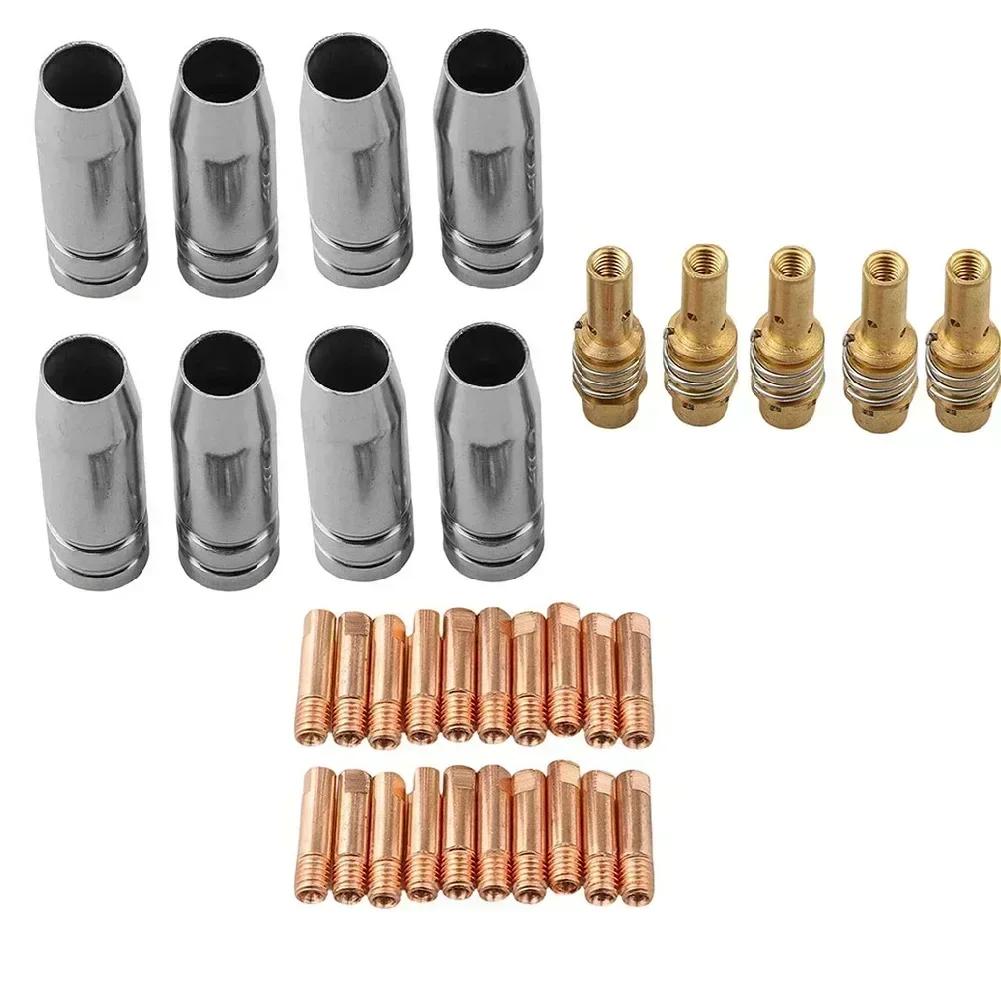 Complete 33PCS Contact Tips Nozzle Gas Diffusers Set for MIG Welder For 15AK Accessories with 0 8 Millimeter and 0 9 Millimeter