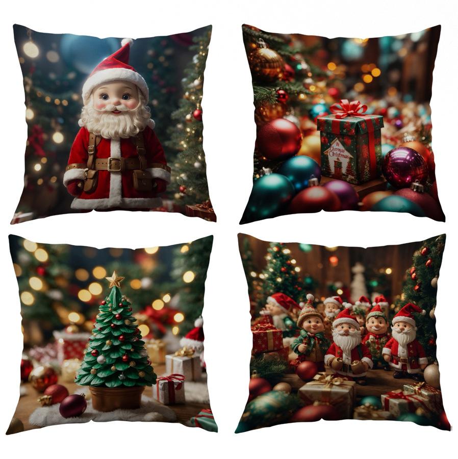 Christmas Pillow Cover Holiday Decoration Oil Painting Style Realistic Sofa Cushion Cover Bedroom Pillow