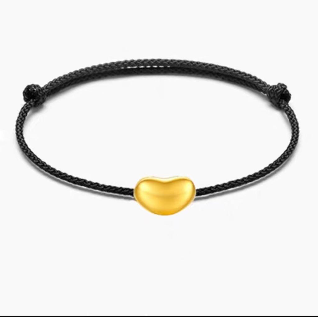 Vietnam Gold Acacia Red Bean Couple's Woven Bracelet - Copper Gold Plated DIY Valentine's Gift