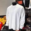 Pure Cotton 310g White Men's Long-Sleeve Heavyweight Undershirt for Spring/Autumn - Small Neckline Cleanfit Sweatshirt