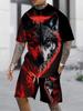 Summer Men Wolf Head Print Short Sleeve Set Breathable Outdoor Streetwear