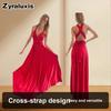 Neues Einfarbiges Vielseitiges Sexy Schnür-Rotkleid Langes Abendkleid Party Hochzeit Brautjungfernkleid