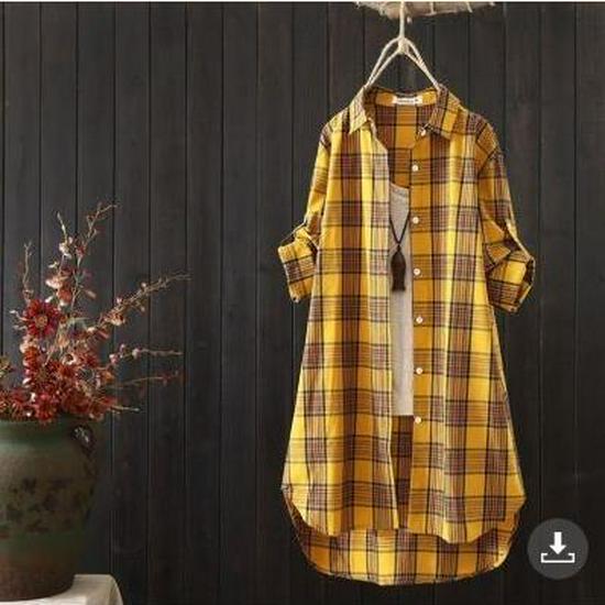 2024 Spring/Autumn Women's Korean Style Plaid Loose Mid-Length Plus Size Long Sleeve Shirt Jacket