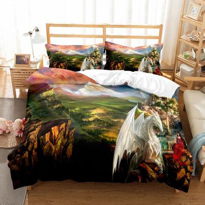 White Dragon Noble Monster and Beauty Duvet Cover Mytholog Faith Animals Theme for Women Men Children Teens Bedroom Decorations