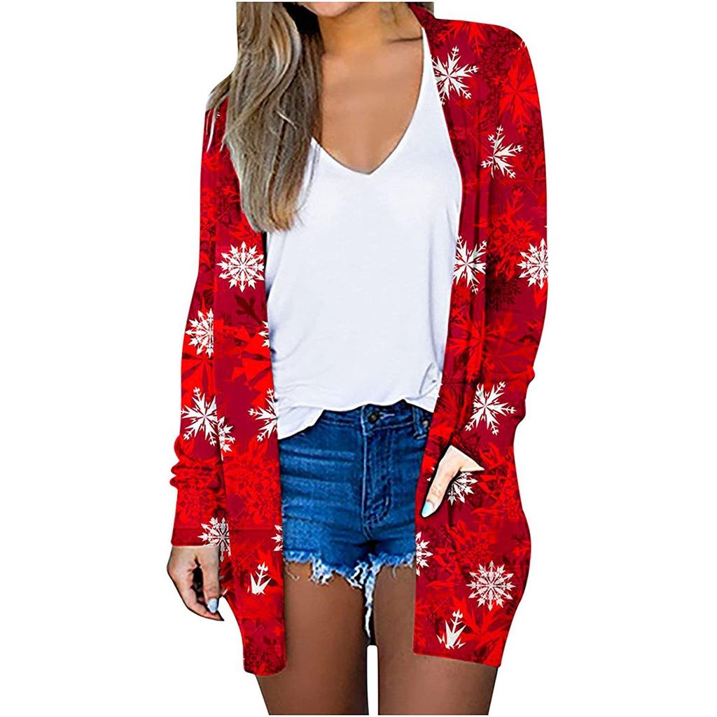 Women's Christmas Long Sleeve Front Cardigan Printed Top Lightweight Jacket