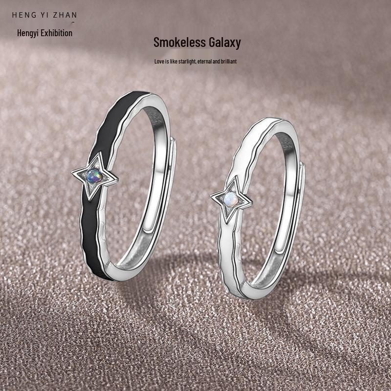 

High-End Korean Little Star Wish Couple Rings in 999 Sterling Silver T2437 - Women s