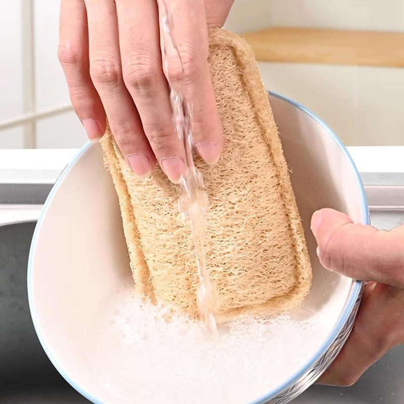 Natural Non Scratch Scrub Sponge Eco Friendly and Compostable Plant Fiber Loofah Dish Sponge Kitchen Scrubbers for Dish Biodegradable Cleaning Sponges