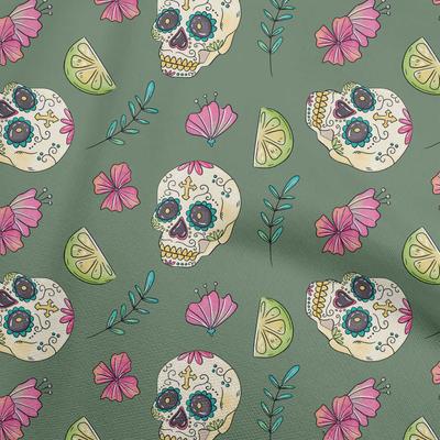 Cotton Flex Pear Green Fabric Skull Sewing Craft Projects Fabric Prints By Yard 40 Inch