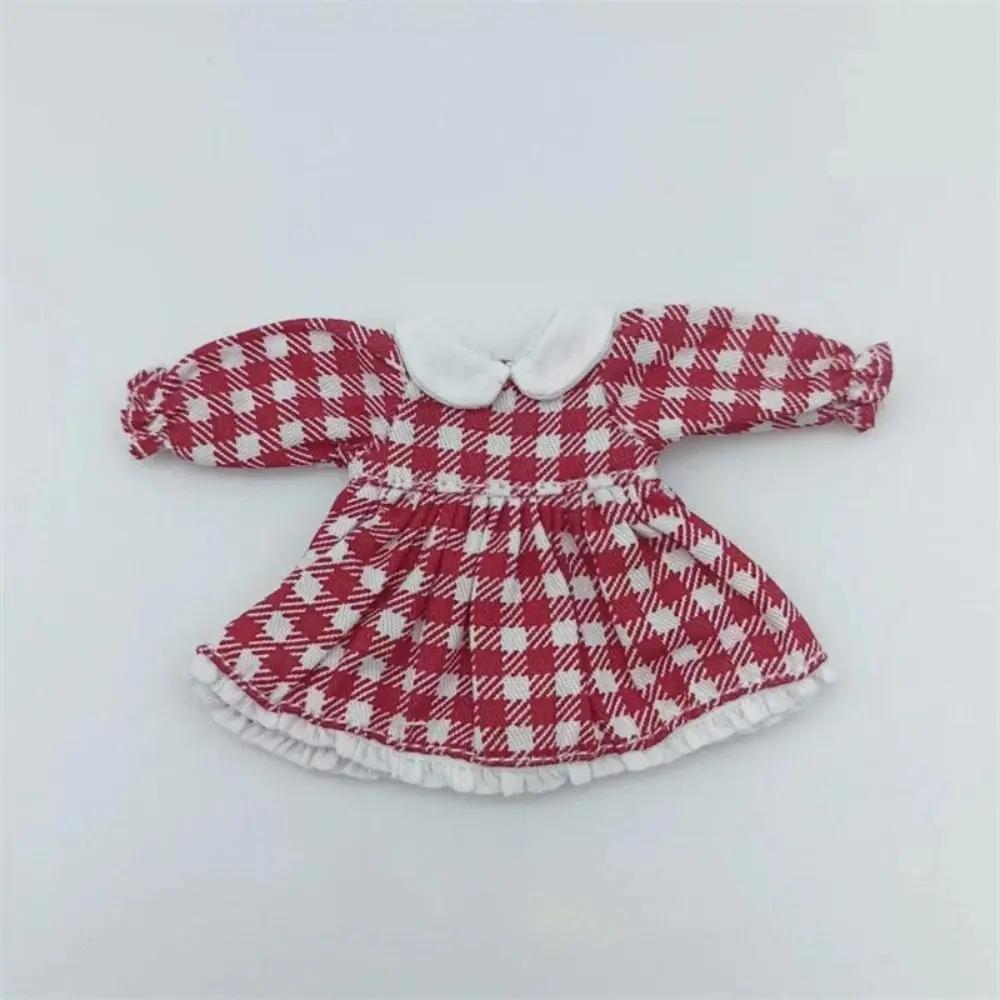 Fashion Doll Clothes Lattice Skirt Dresses For 1/11 OB11 Dolls Outfits Puff Sleeve Dresses For 1/12 BJD Dolls Tops Doll Clothes