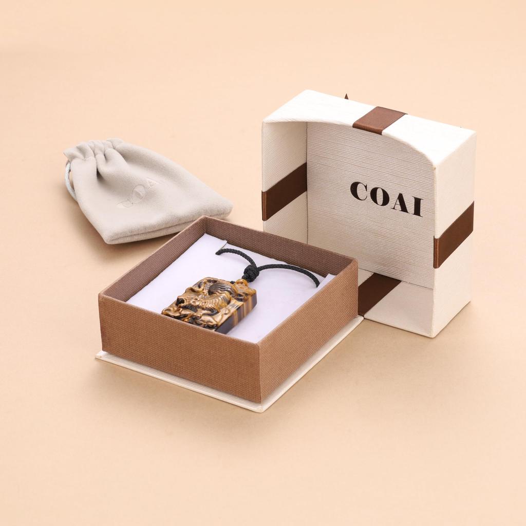 [COAI] Tiger Carving Tiger Eye Lucky Charm Plate for Wealth, Business Success, and Business Luck - Power Stone Pendant Necklace for Men and Women,