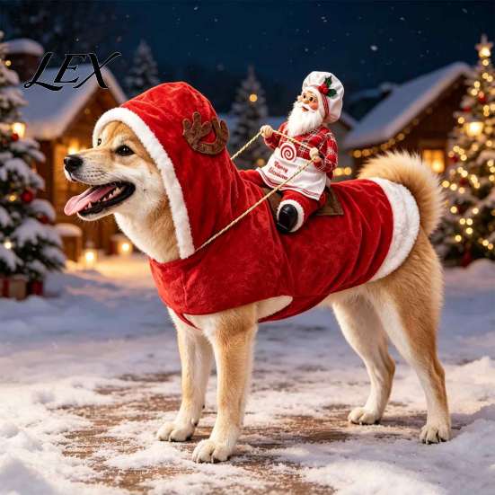 Cute Pet Party Clothing Santa Rider Dog Costume, Christmas Outfit with Adjustable Closure, Funny Animal Cosplay Costume Holiday Apparel for