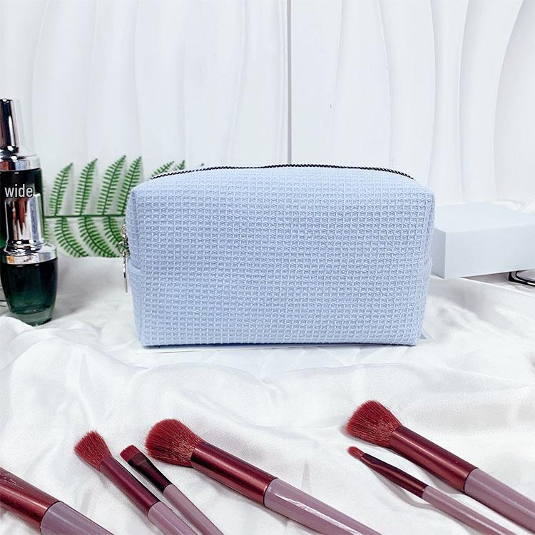 Large Capacity Waffle Cosmetic Bag - Portable Solid Color Toiletry Bag for Women