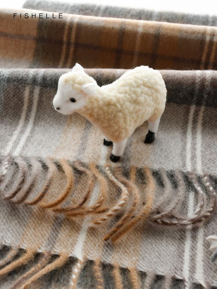 Light Brown Plaid 100% Wool Scarf Autumn Winter Men Scarves Women Wraps Soft Warm Shawl Thin Lady Luxury Gifts British Style