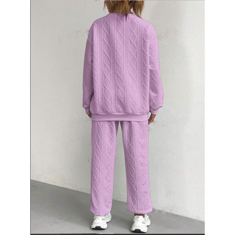 JKASHDK Women's Fashion Casual Spring Autumn Solid Color Print Long Sleeve O-Neck Trousers Pants Suits