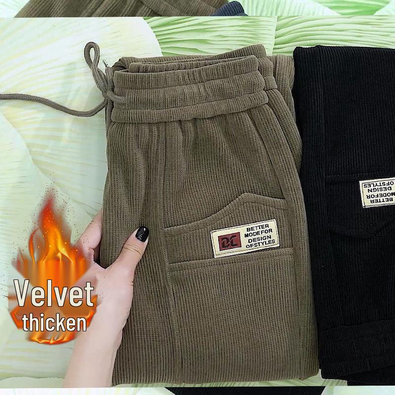 Women's European Cotton Velvet Thickened Sweatpants - Warm, Loose-Fit Trousers for Autumn/Winter 2024