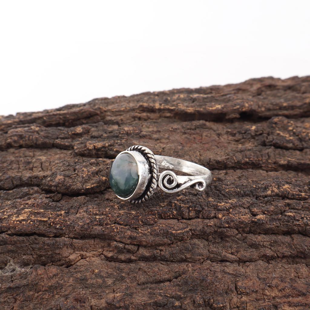 Moss Agate Ring, Gemstone Jewelry 925 Solid Sterling Silver Ring, Handmade Ring Gift For Women