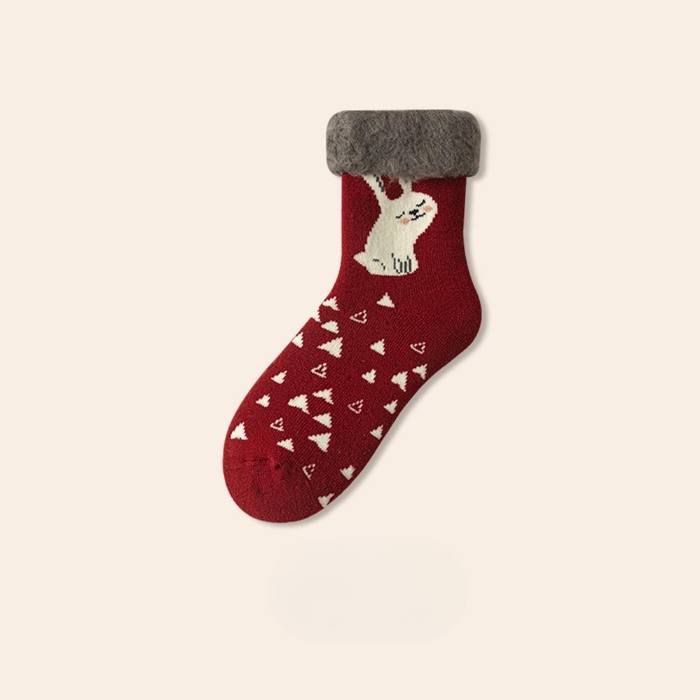 Red Socks, Winter Thick Fleece Socks, Warm and Cold-proof Snow Socks, Cartoon Cute Fleece Socks